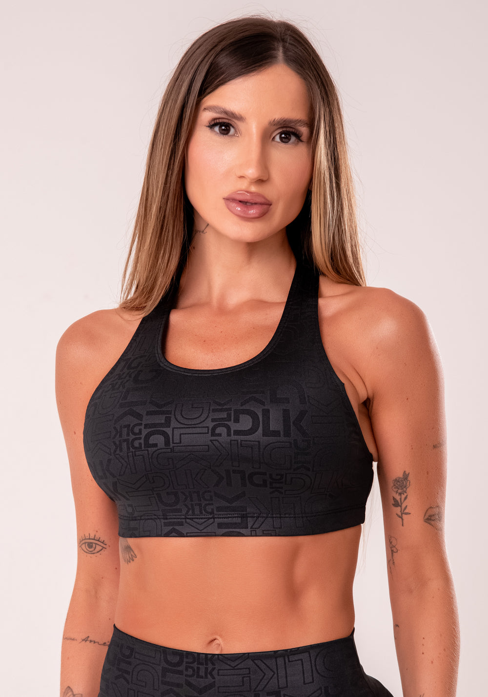 Top Fitness Feminino Nadador Preto Logomania Reflections Dlk