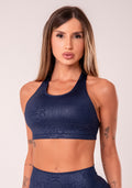 Top Fitness Feminino Nadador Azul Marinho Logomania Reflections Dlk