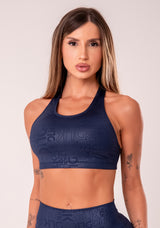 Top Fitness Feminino Nadador Azul Marinho Logomania Reflections Dlk