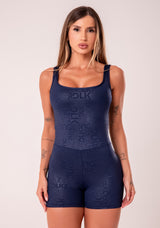 Macaquinho Fitness Feminino Azul Marinho Com Decote Quadrado Logomania Reflections Dlk
