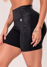 Bermuda Fitness Feminina Preto Com Recortes Logomania Reflections Dlk