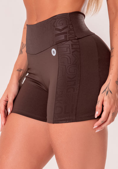 Short Fitness Feminino Marrom Com Recortes Logomania Reflections Dlk