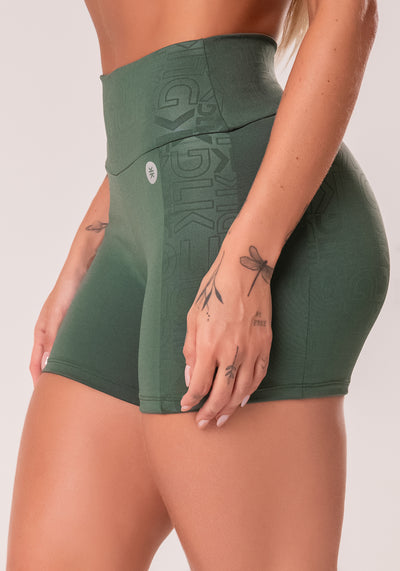 Short Fitness Feminino Verde Com Recortes Logomania Reflections Dlk