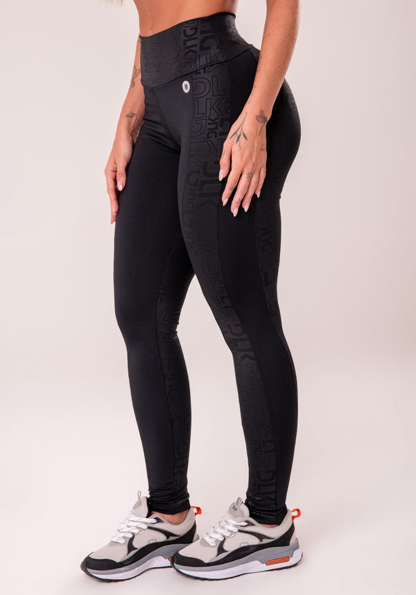 Legging Fitness Feminina Preto Com Recortes Logomania Reflections Dlk