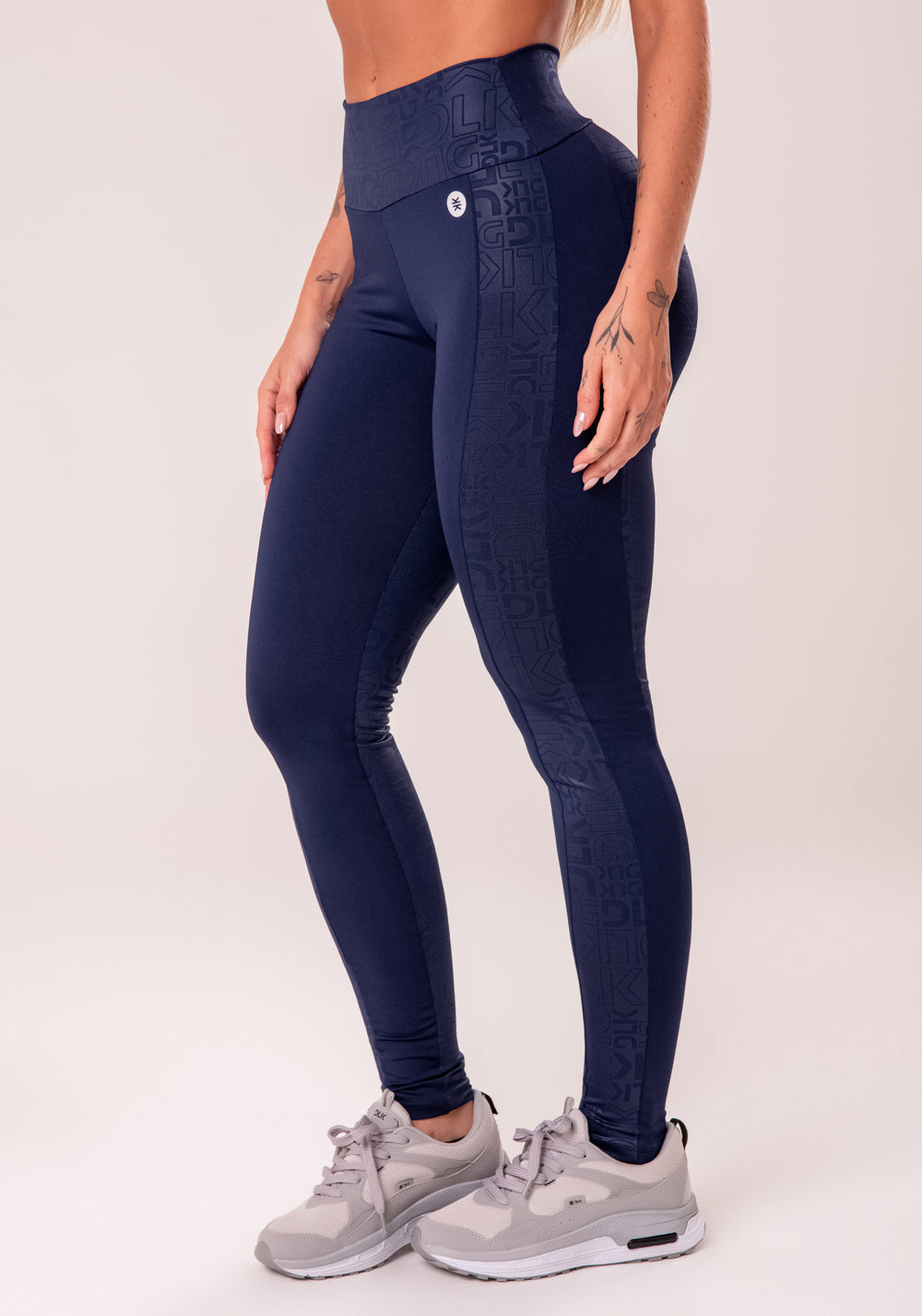 Legging Fitness Feminina Azul Marinho Com Recortes Logomania Reflections Dlk
