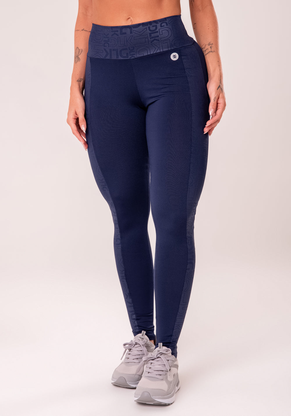 Legging Fitness Feminina Azul Marinho Com Recortes Logomania Reflections Dlk