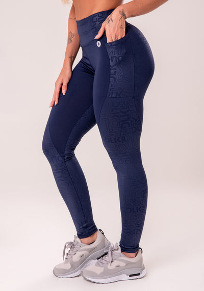 Legging Fitness Feminina Azul Marinho Com Bolsos Logomania Reflections Dlk