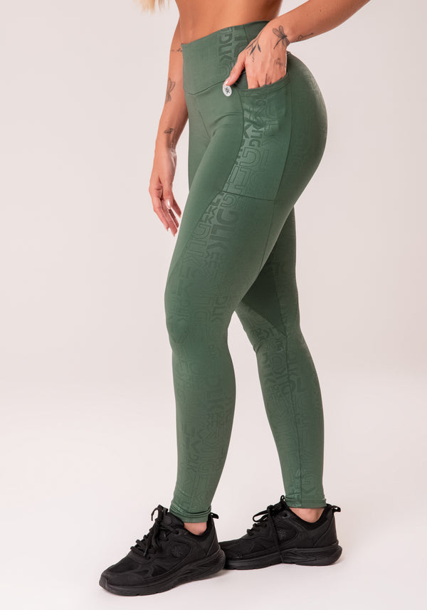 Legging Fitness Feminina Verde Com Bolsos Logomania Reflections Dlk