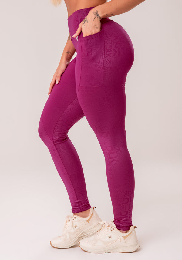 Legging Fitness Feminina Vinho Com Bolsos Logomania Reflections Dlk