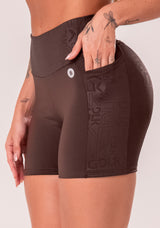 Short Fitness Feminino Marrom Com Bolsos Logomania Reflections Dlk