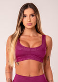 Top Fitness Feminino Vinho Com Recortes Logomania Reflections Dlk