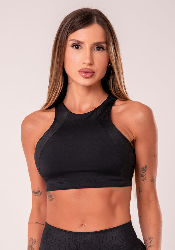 Top Fitness Feminino Preto Com Cava Americana Logomania Reflections Dlk
