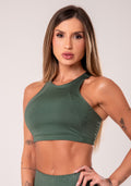 Top Fitness Feminino Verde Com Cava Americana Logomania Reflections Dlk