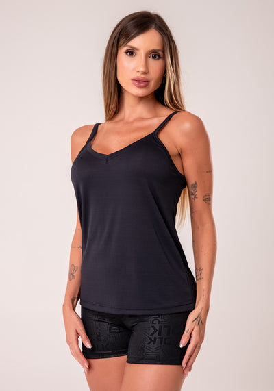 Camiseta Fitness Feminina Preto De Alcinha Com Decote V Reflections Dlk