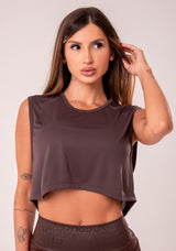 Cropped Mullet Feminino Marrom Com Maxi Cava Reflections Dlk