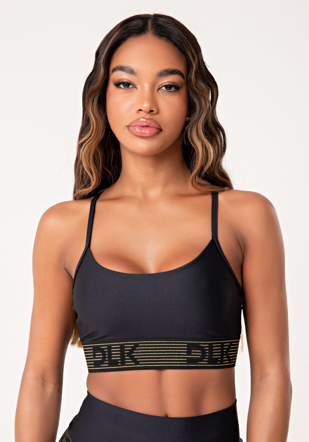 Top Fitness Feminino Preto Com Bojo E Elástico Lurex Lush Dlk