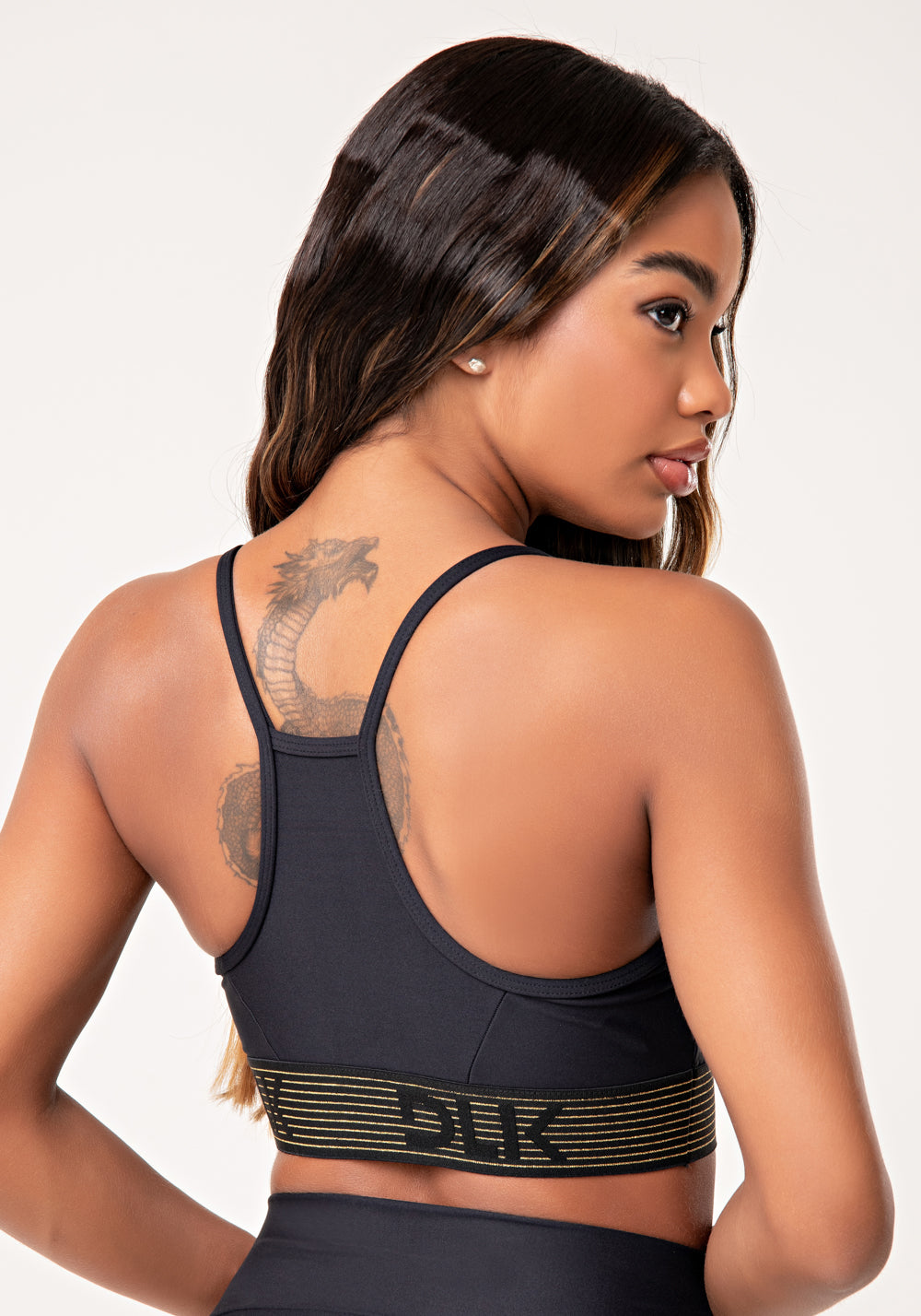 Top Fitness Feminino Preto Com Bojo E Elástico Lurex Lush Dlk