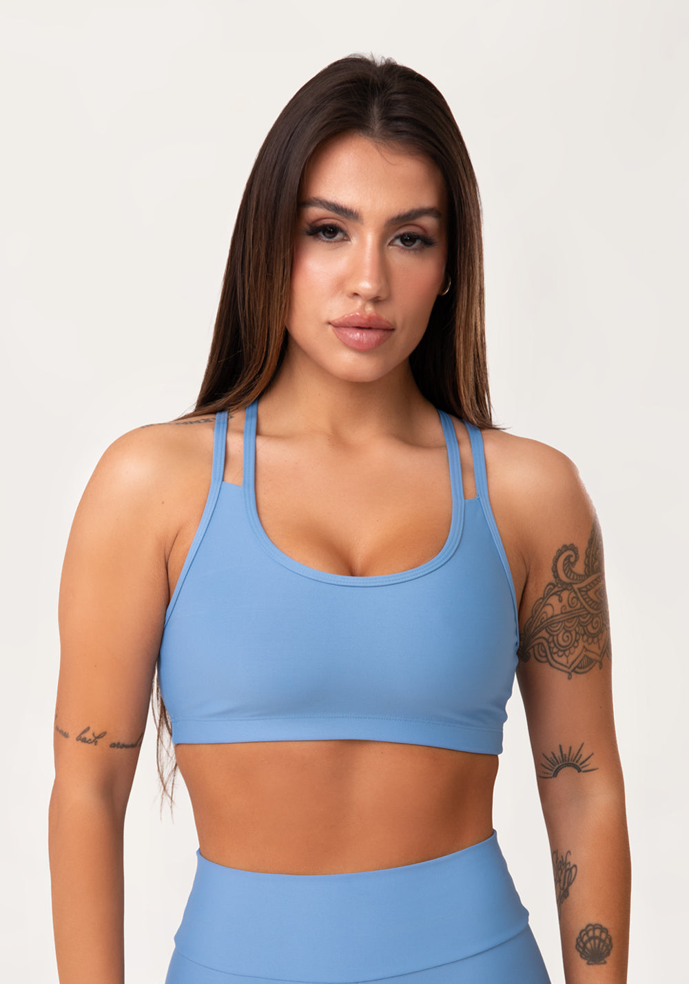 Top Fitness Feminino Azul Com Alça Dupla Aura Dlk