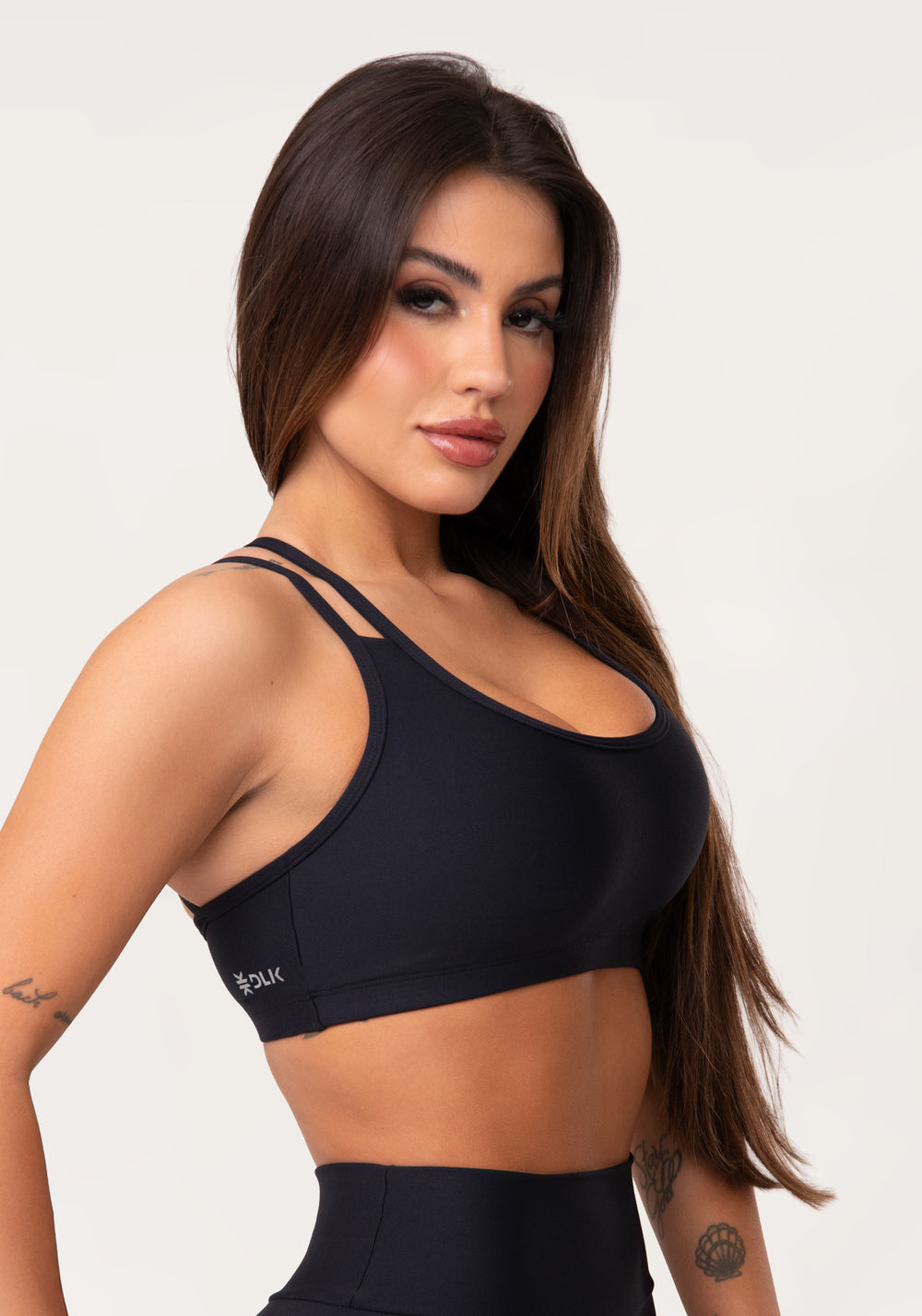 Top Fitness Feminino Preto Com Alça Dupla Aura Dlk
