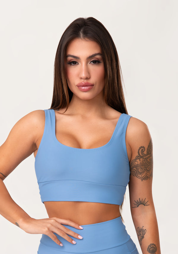 Top Fitness Feminino Azul Com Alça Larga Aura Dlk