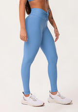 Legging Fitness Feminina Azul Com Franzido E Amarração Aura Dlk