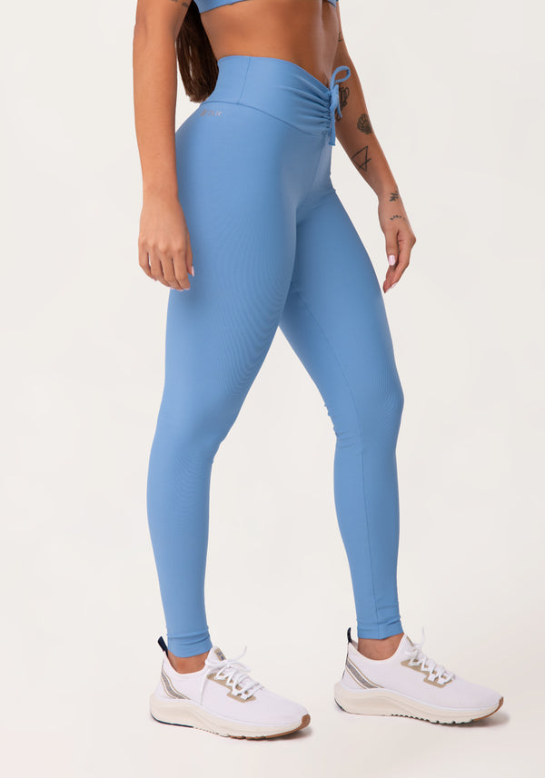 Legging Fitness Feminina Azul Com Franzido E Amarração Aura Dlk