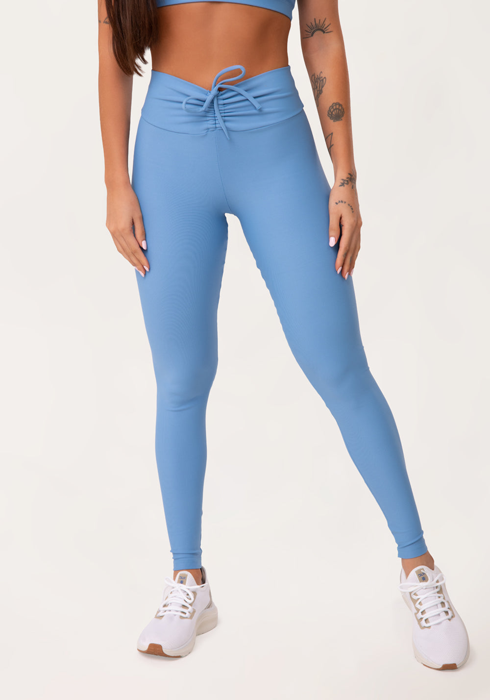 Legging Fitness Feminina Azul Com Franzido E Amarração Aura Dlk