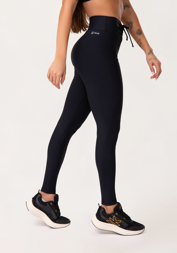 Legging Fitness Feminina Preto Com Franzido E Amarração Aura Dlk