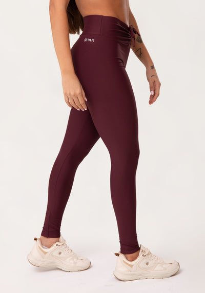 Legging Fitness Feminina Vinho Com Franzido E Amarração Aura Dlk