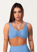 Top Fitness Feminino Azul Com Franzido E Amarração Aura Dlk