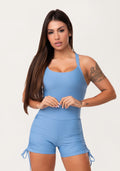 Macaquinho Fitness Feminino Azul Com Franzido Aura Dlk