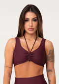 Top Fitness Feminino Vinho Com Franzido E Amarração Aura Dlk