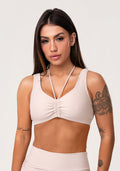Top Fitness Feminino Nude Com Franzido E Amarração Aura Dlk
