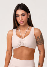 Top Fitness Feminino Nude Com Franzido E Amarração Aura Dlk