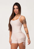 Macaquinho Fitness Feminino Nude Com Franzido Aura Dlk