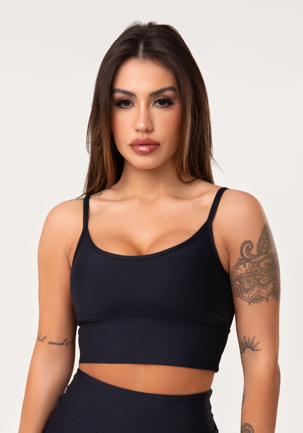 Top Fitness Feminino Preto Com Bojo Aura Dlk