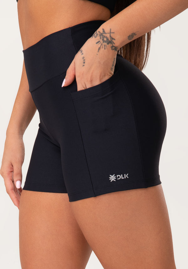 Short Fitness Feminino Preto Com Bolsos Aura Dlk