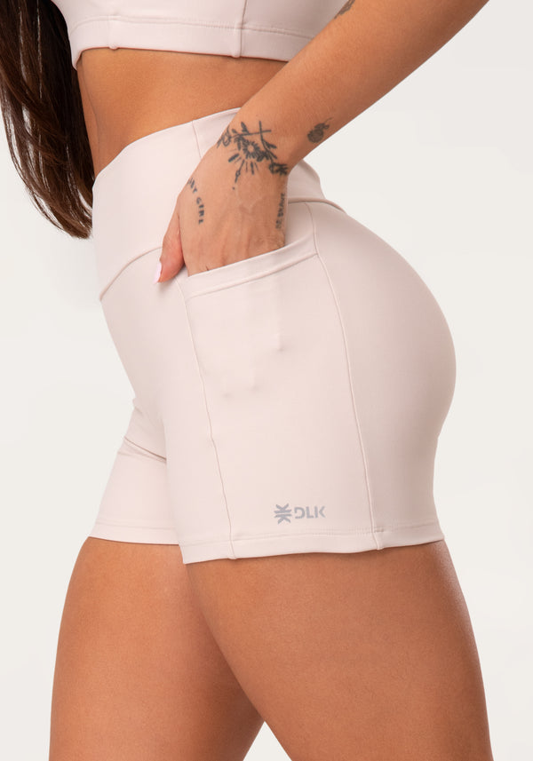 Short Fitness Feminino Nude Com Bolsos Aura Dlk