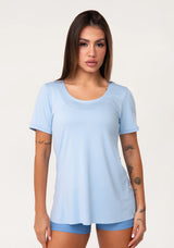 Blusa T-shirt Fitness Feminina Azul Claro Aura Dlk