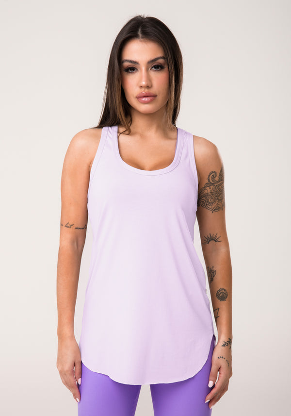 Camiseta Fitness Feminina Alongada Lilás Aura Dlk