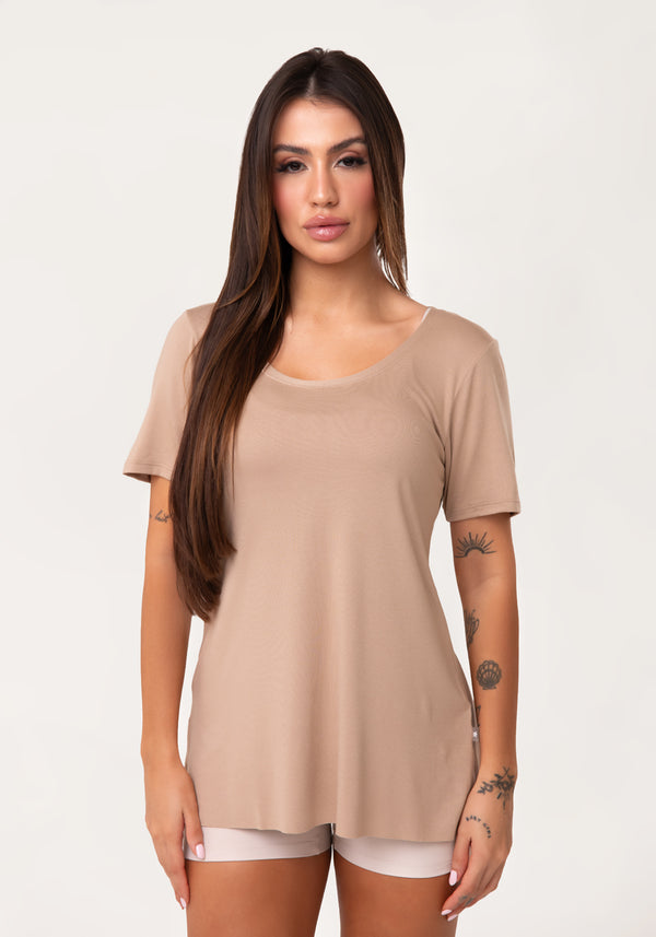 Blusa T-shirt Fitness Feminina Capuccino Aura Dlk