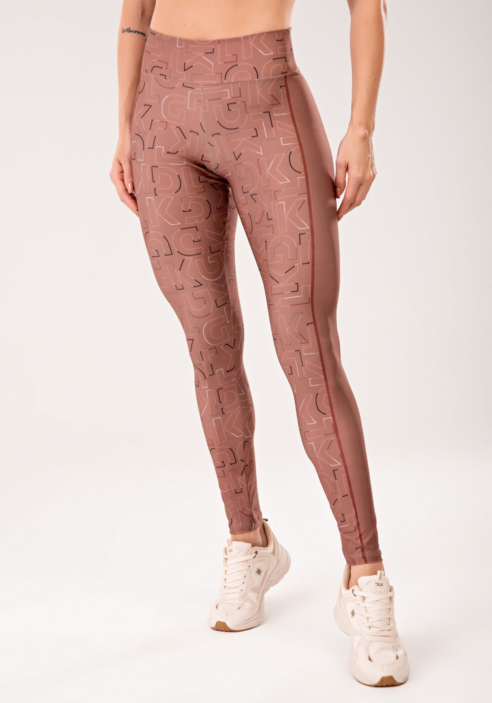 Legging Fitness Feminina Estampada Logomania Marrom Printed Mousse Dlk