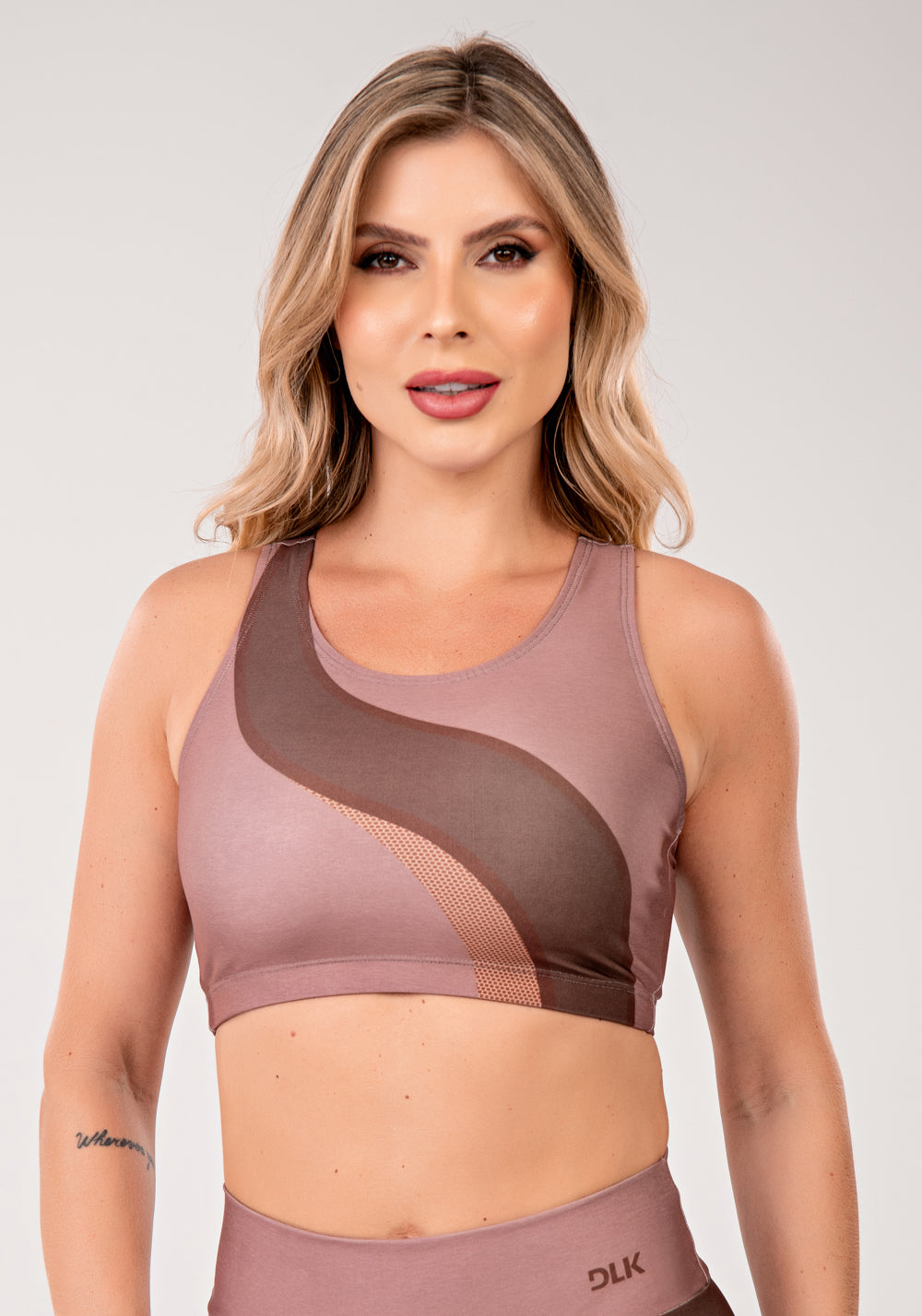 Top Fitness Feminino Nadador Estampado Belive Marrom Printed Mousse Dlk