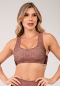Top Fitness Feminino Estampado Motivation Marrom Printed Mousse Dlk