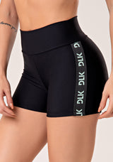 Short Fitness Feminino Preto Com Elástico Lateral Verde Energy Dlk