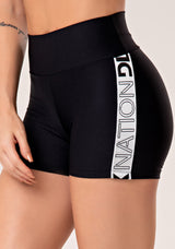 Short Fitness Feminino Preto Com Elástico Lateral Cinza Nation Dlk