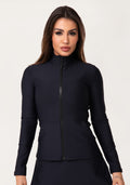 Casaco Fitness Feminino Preto Com Zíper E Bolsos Aura Dlk
