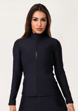 Casaco Fitness Feminino Preto Com Zíper E Bolsos Aura Dlk