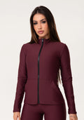 Casaco Fitness Feminino Vinho com Zíper e Bolsos Aura Dlk