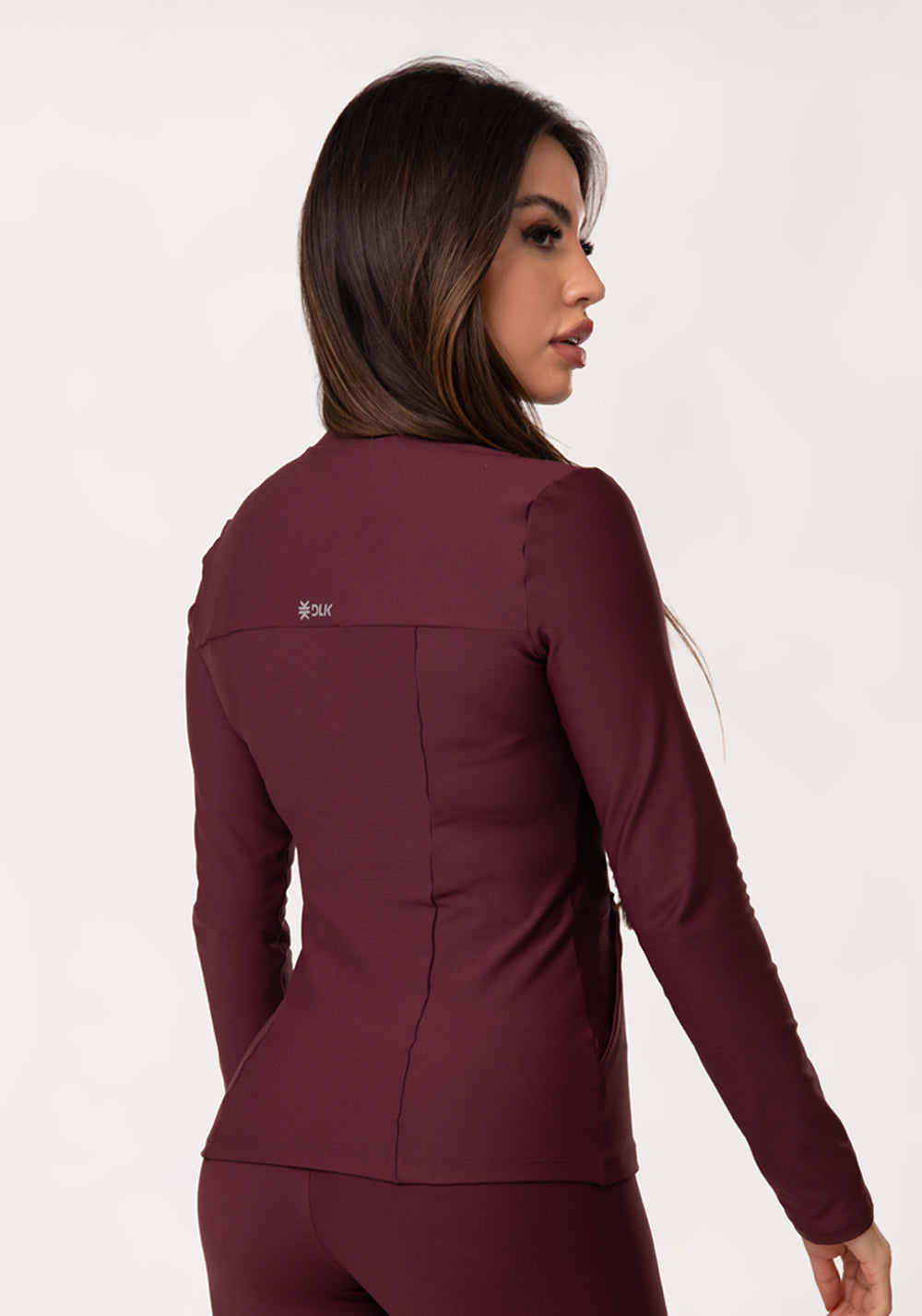 Casaco Fitness Feminino Vinho com Zíper e Bolsos Aura Dlk